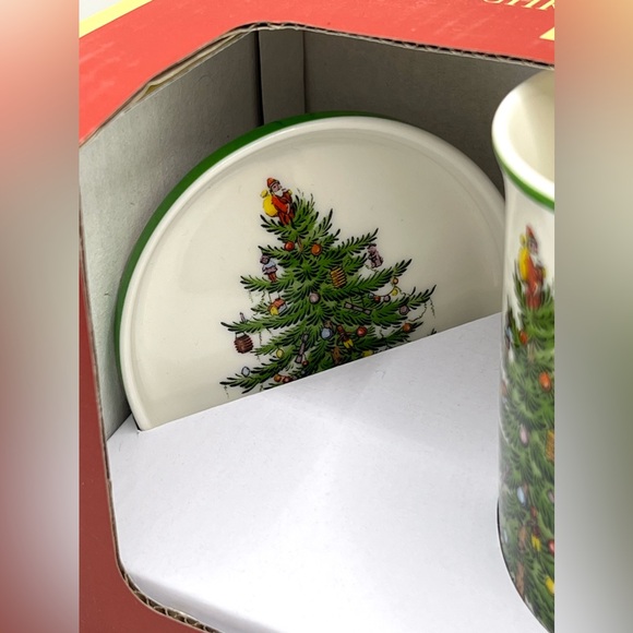Spode Christmas Tree Ceramic Coffee Tea Mug 12 oz & Round Coaster 3.3" Set NIB - Picture 5 of 10